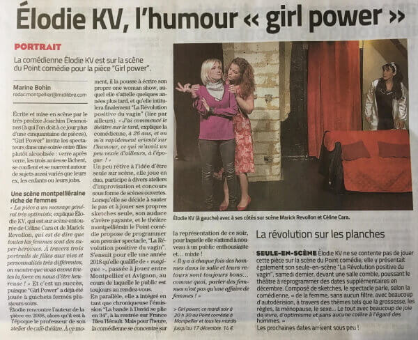 Girl Power Elodie KV - Article Midi Libre Le Point Comedie - Théatre Montpellier