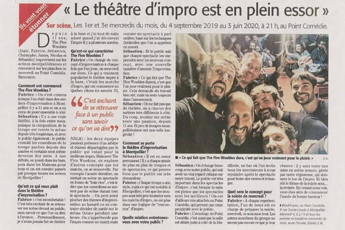 Wookies - Article Midi Libre Le Point Comedie - Théatre Montpellier